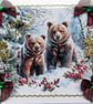 Hand Crafted Decoupage Chistmas Card - Happy Christmas (3409) - Bear Cub in Snow