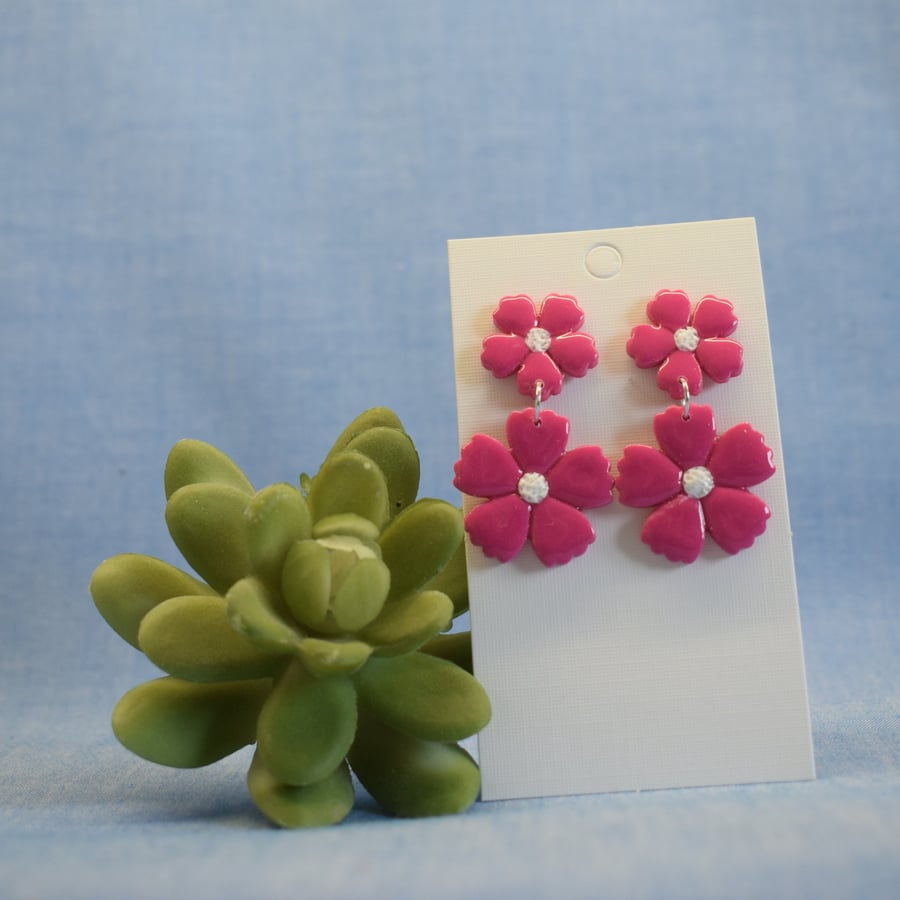Double Flower Dangle Earrings