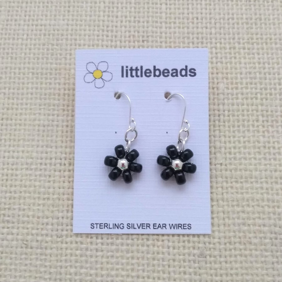 Black and Silver Daisy Sterling Silver Earrings
