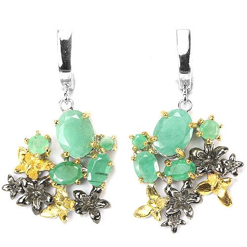 Emerald Romantic Art Nouveau style Floral & Butterfly Dropper Earrings