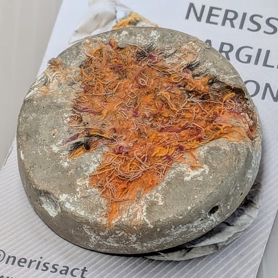 Orange textile and papercrete Mixed Media Round 50mm Brooches