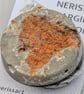 Orange textile and papercrete Mixed Media Round 50mm Brooches