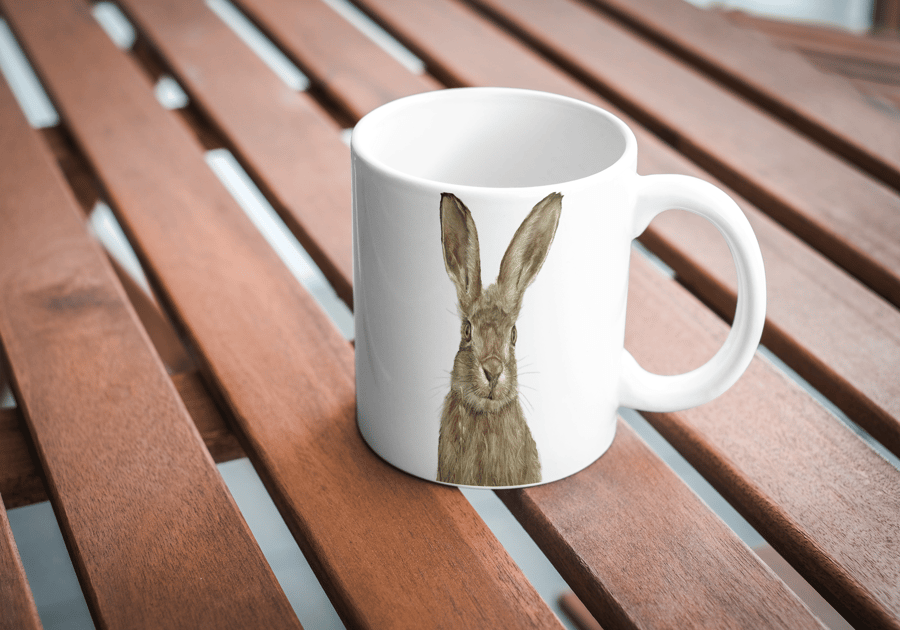 Hare Mug, 11oz mug, Wildlife Inspired gift, Art Mug, Wildlife lover