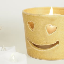 Ceramic Candle Holder - Smiley Heart Eyes