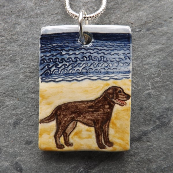 Handmade Ceramic Chocolate Labrador Retriever dog pendant