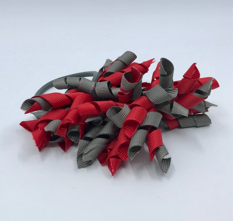 School 3 inch Red and Grey Curly Corkers on Elastics (pair)