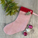 Striped Christmas Stocking Decoration with Velour Trim in Pink
