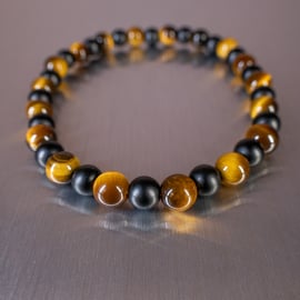 Bracelet Tigers Eye and Onyx gemstone stretch design 1 of 3