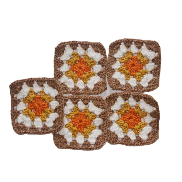 Crochet Granny Squares Harvest Amber Colour Scheme 3-inch Size