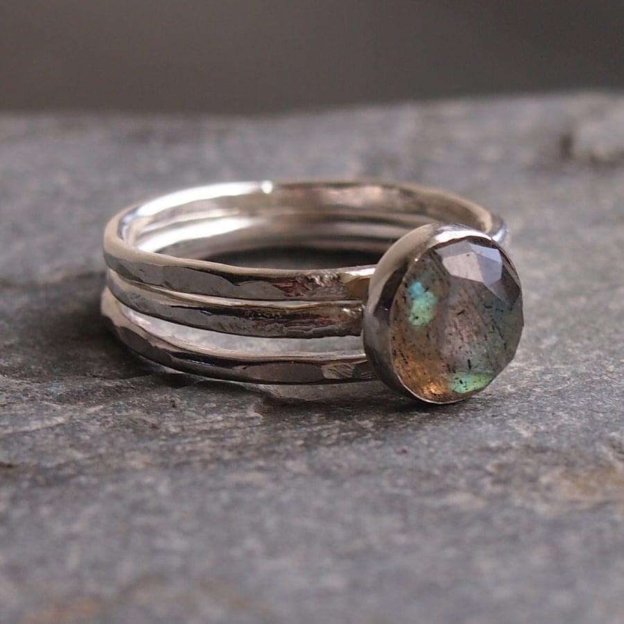 Stering Silver and Labradorite Trio of Rings