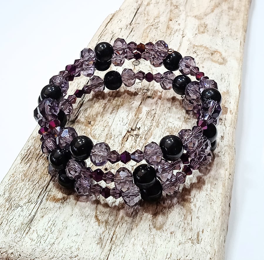 Purple and Black Wrap Bracelet - UK Free Post