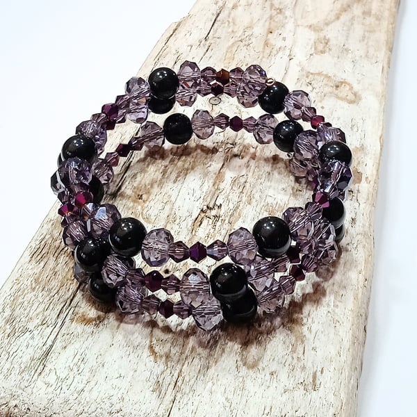 Purple and Black Wrap Bracelet - UK Free Post