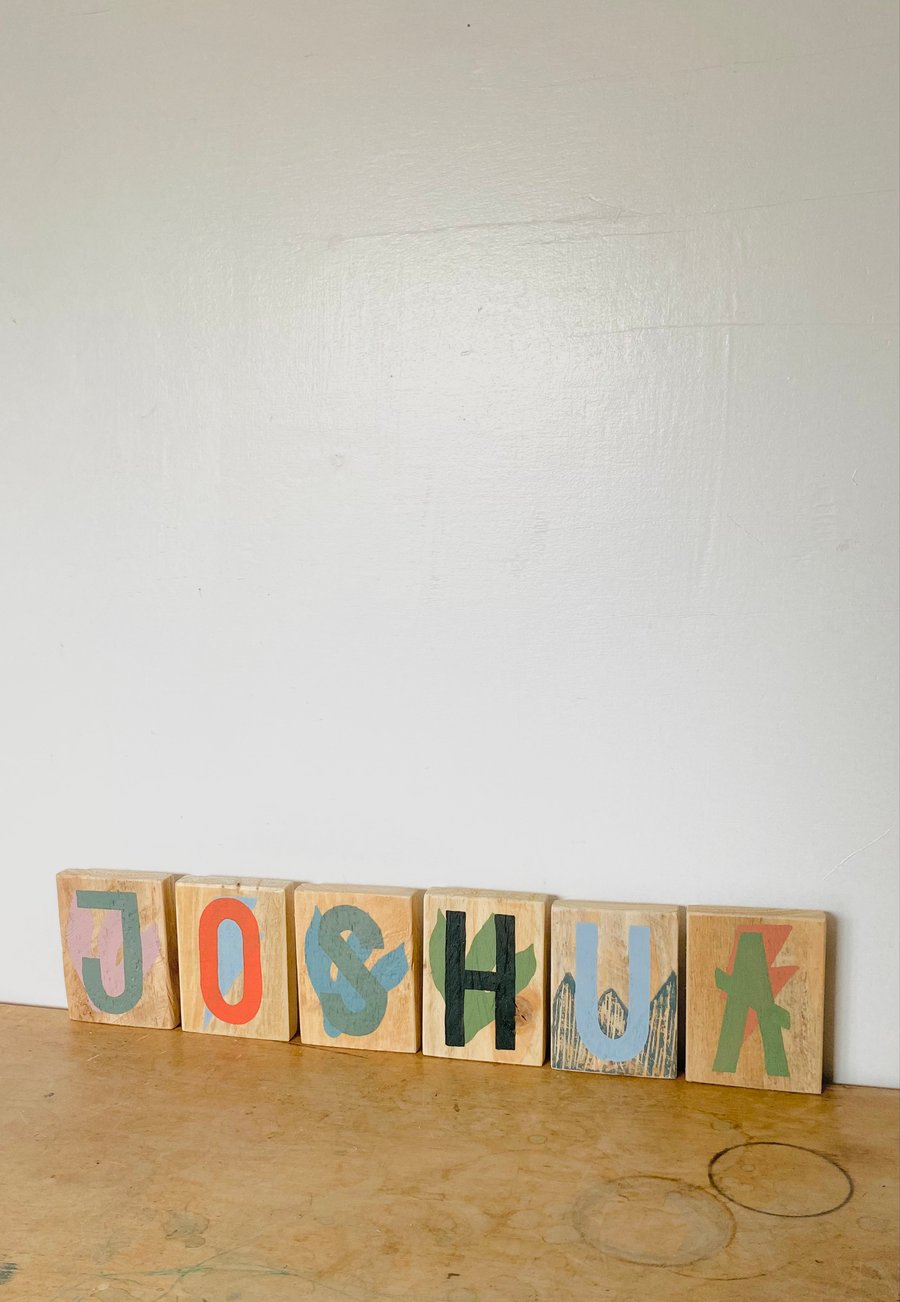 Freestanding Multi Design Mini Letter Blocks in dinosaur and lightning bolt