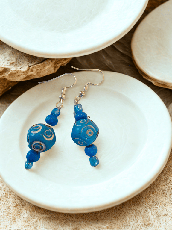 Sky Blue Wooden Beaded Earrings