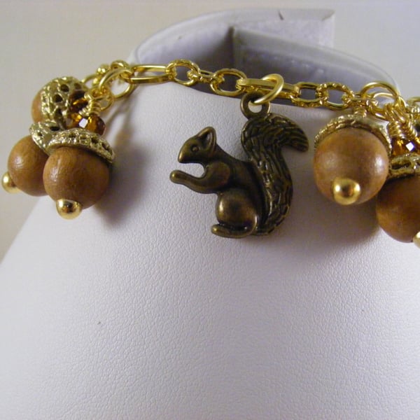 Acorns and Squirrel Charm Bracelet