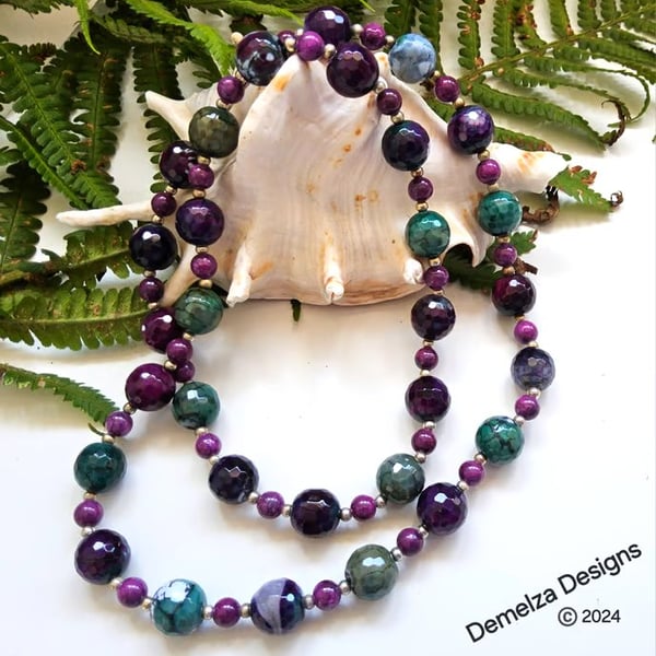 Plum Agate Silver Plate Necklace 