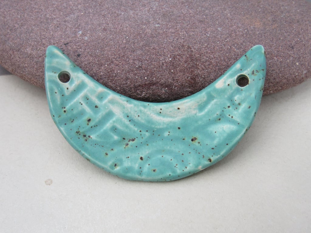 Eggshell Blue Celtic Ceramic Crescent Bib Pendant