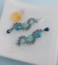 Aqua Blue Beaded Ocean Wave Statement Earrings - Image 2