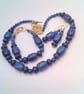 Chunky Lapis Lazuli Necklace with Gold Plated Leaf Clasp Bracelet and Earrings  - Image 10