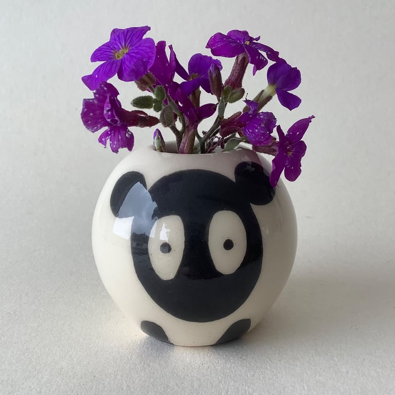 Small Wheel Thrown and Hand-Painted Ceramic Sheep Bud Vase