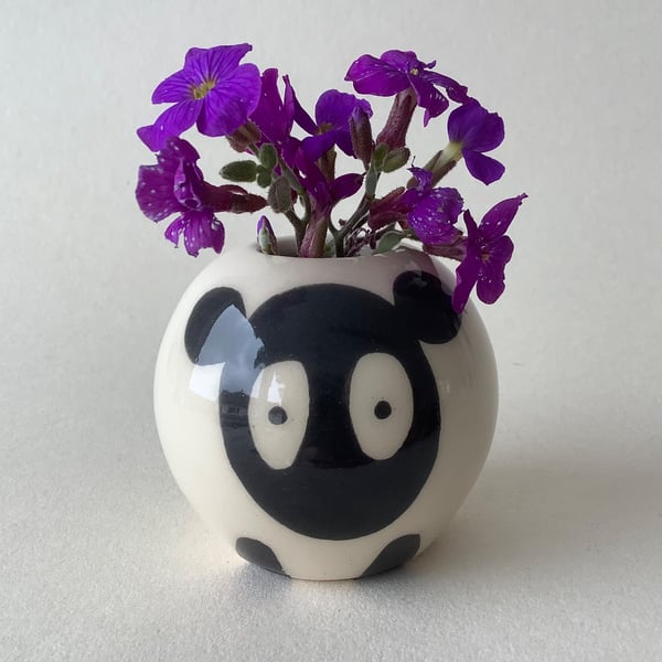 Small Wheel Thrown and Hand-Painted Ceramic Sheep Bud Vase
