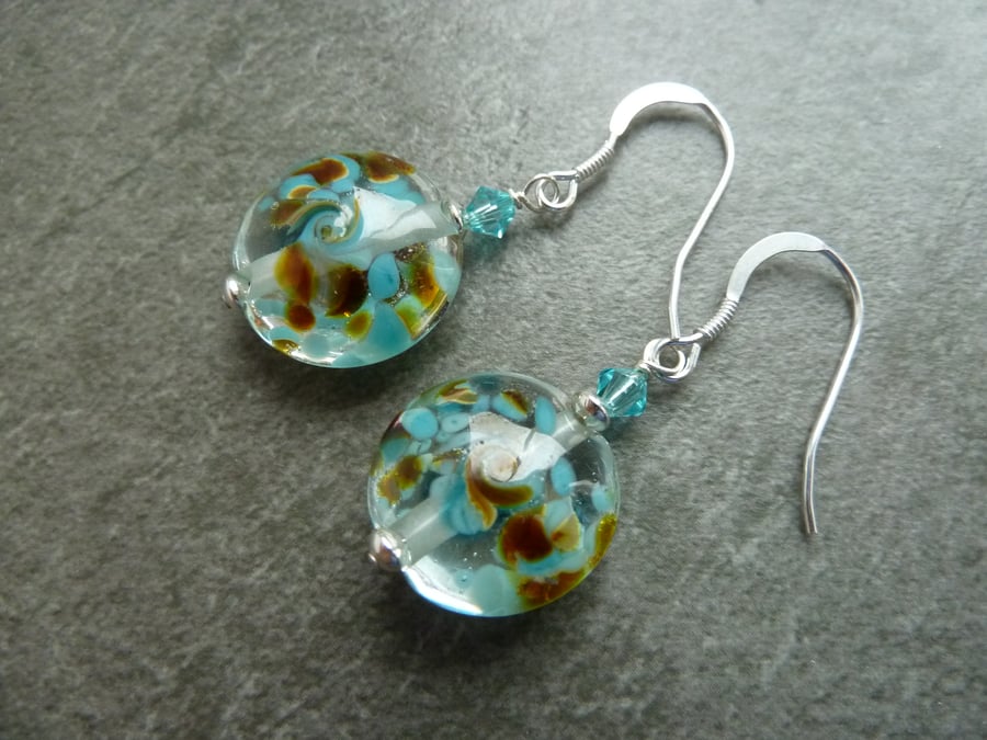 sterling silver earrings, lampwork glass 
