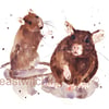 Watercolour Rat Print - "Roustabout Rats" slips into any standard 8x10 frame