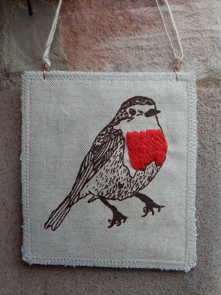 Robin Hanger - Screen printed and hand embroidered 