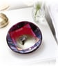 Cranberry Dichroic Glass Fused Bowl 13 x 2.5cm 065 Amethyst Purple Rim