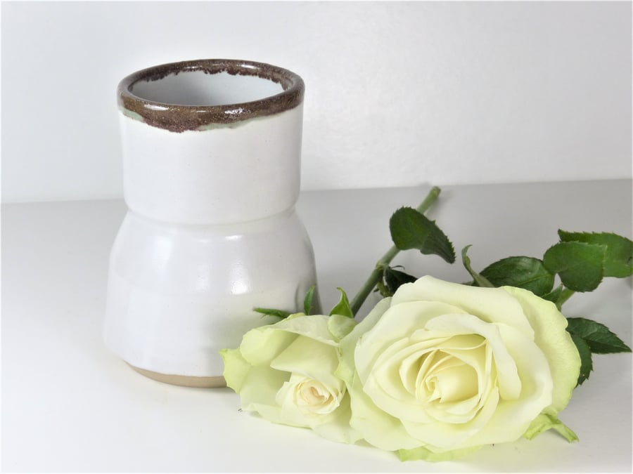 Beautiful White Stoneware Ceramic Bud Vase Pottery UK