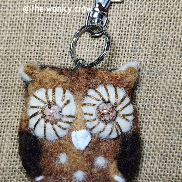 Needle Felted Owl Bag Charm Keyrings 