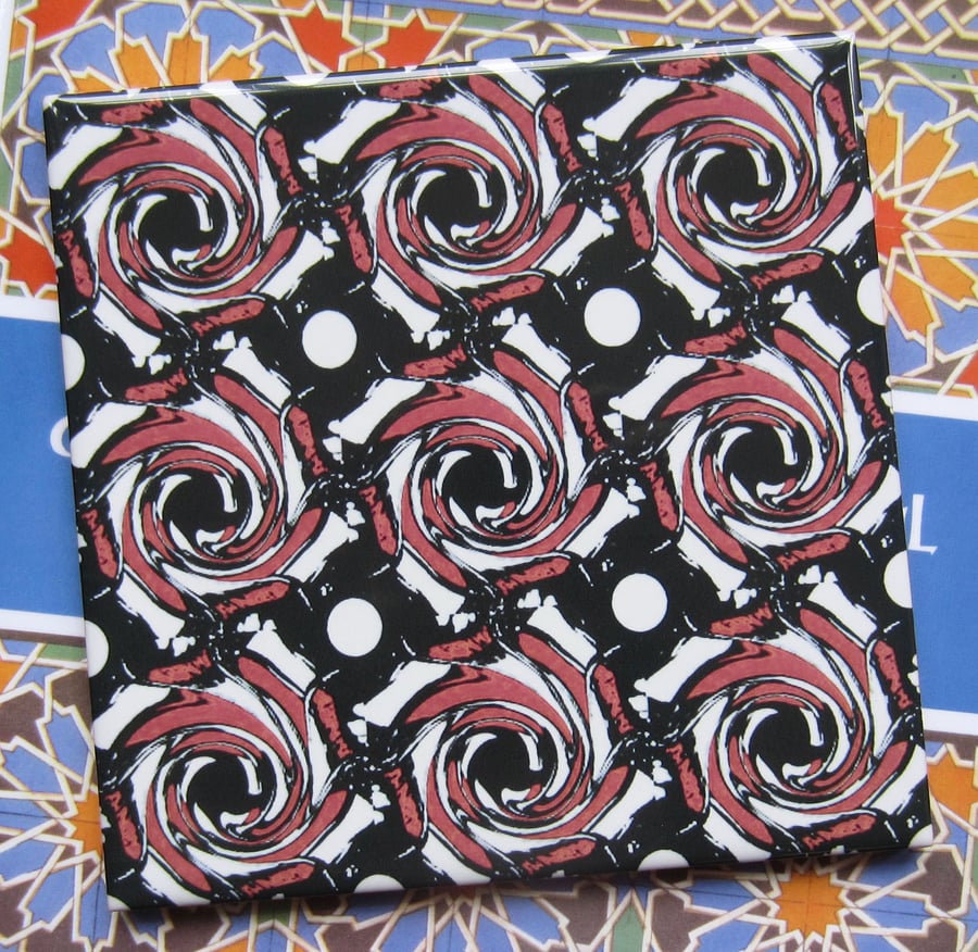 Graphic Polka Dot Design Ceramic Tile Trivet with Cork Backing - SALE ITEM