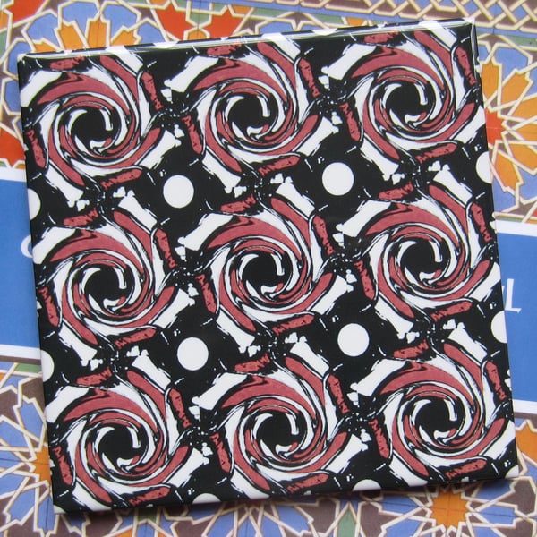 Graphic Polka Dot Design Ceramic Tile Trivet with Cork Backing - SALE ITEM