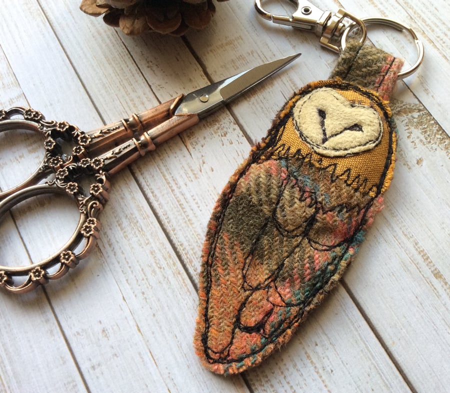 Embroidered Owl keyring or bag charm. 