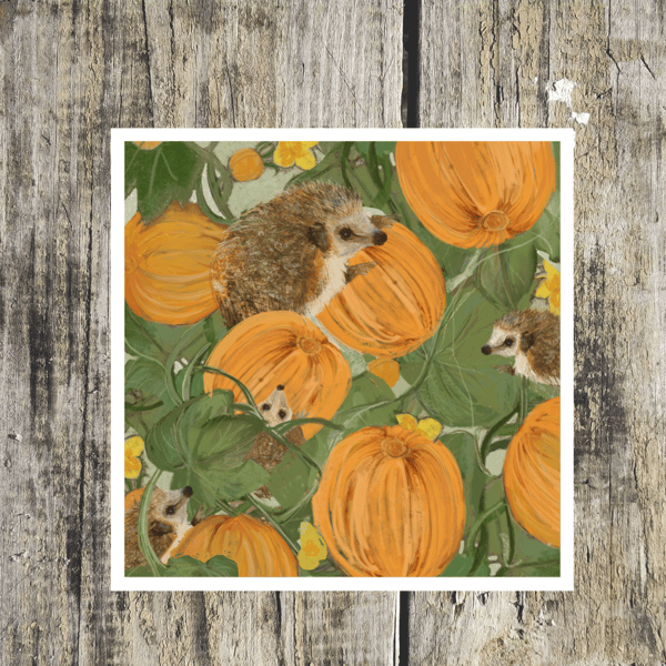 Hedgehog Pumpkin Patch Card