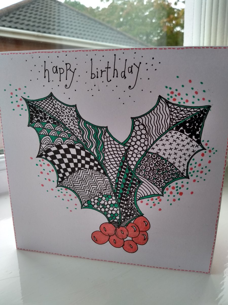 Holly winter birthday card 