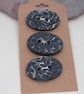 3 Medium Oval Coal Black Leaf Pattern Ceramic Buttons - Image 3