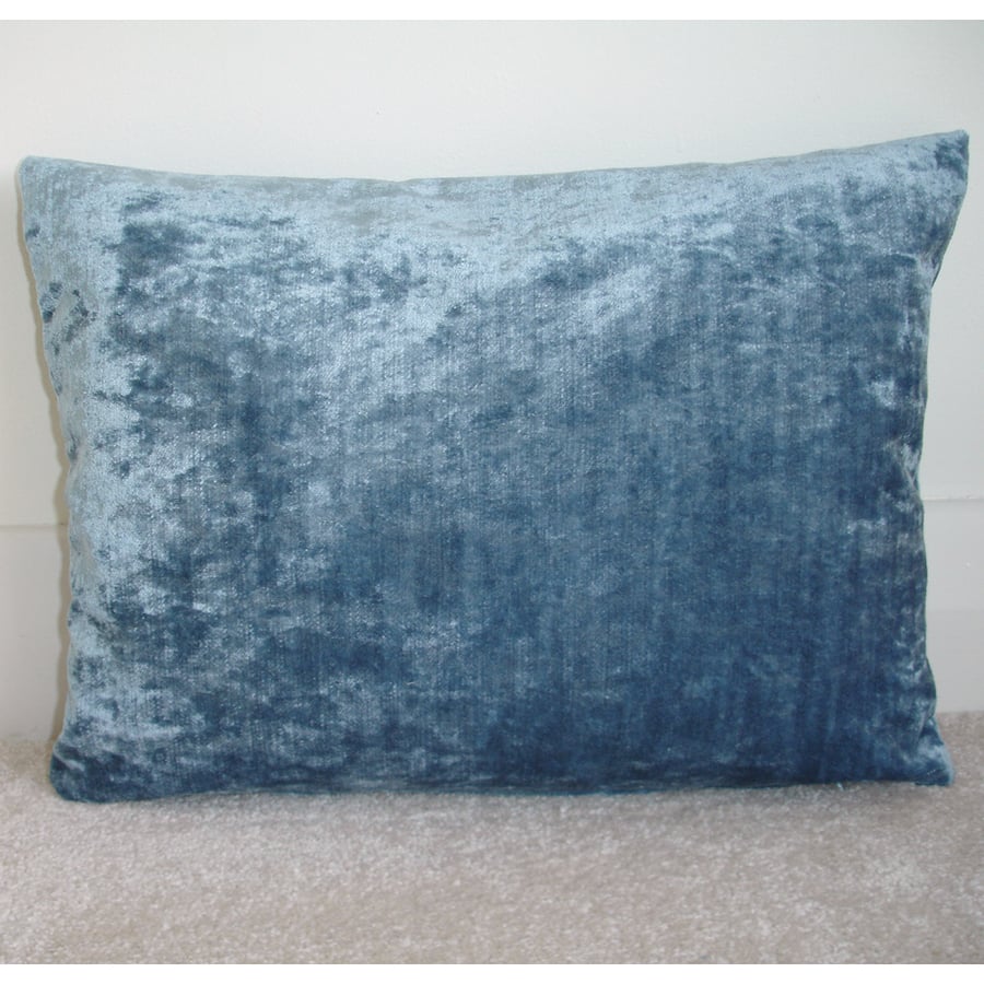 Oblong Bolster Cushion Pillow Cover Blue Crushed Velvet 12x16 40cm Rectangle