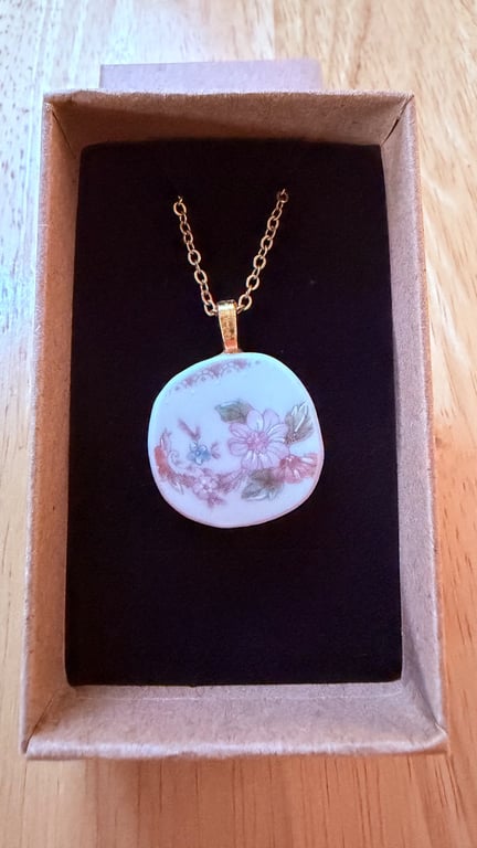 Upcycled bone china necklace pink