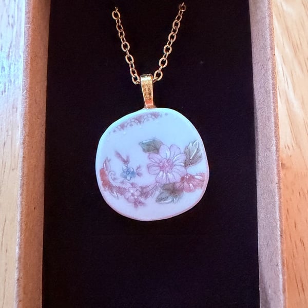 Upcycled bone china necklace pink