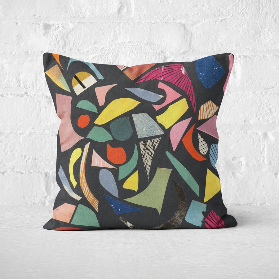 Abstract 30cm Velvet Cushion - Black Terrazzo