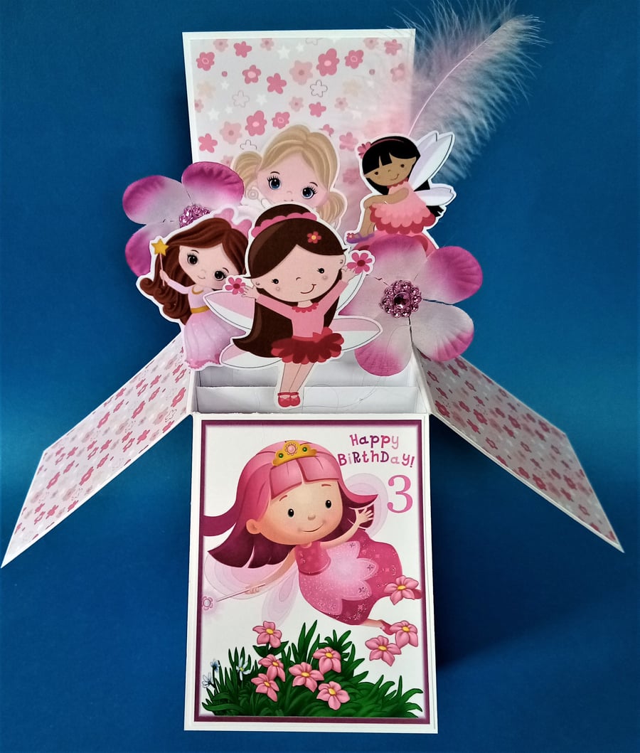 Girls 3rd Birthday Card with Fairies