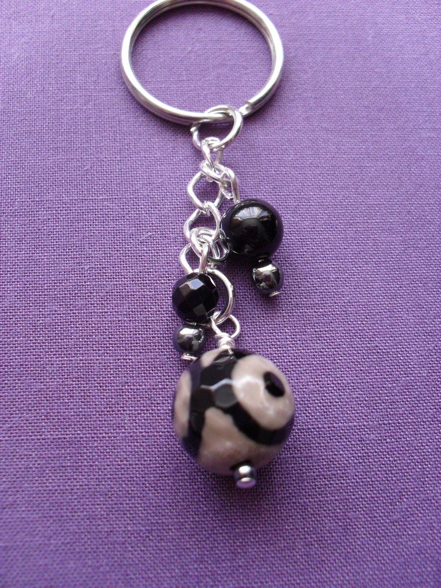 Agate and Hematite Keyring