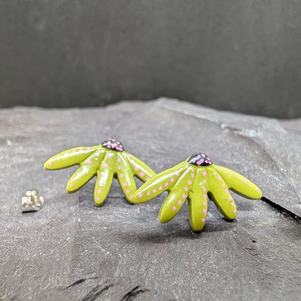 Olive green half flower stud earrings 