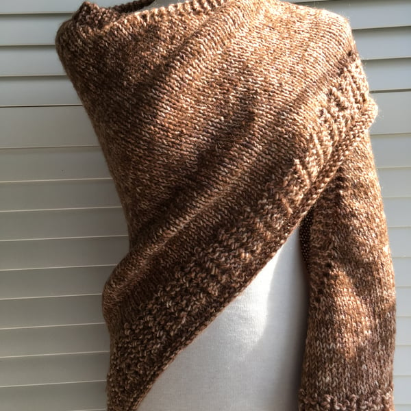 Generous and Squishy Hand Knitted Brown Sugar Shawl