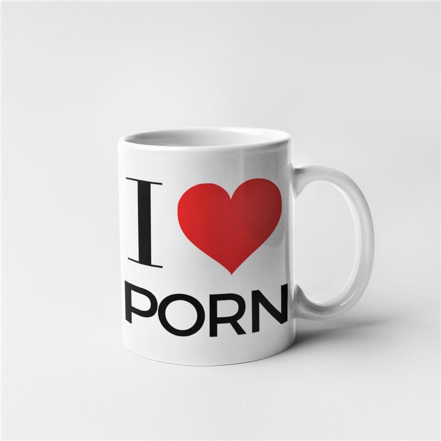 Rude Novelty Funny I Love Porn Mug - Choose Colour