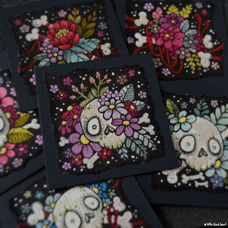 floral skull n bones - original twinchie illustration