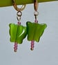 Green cat's eye huggie butterfly hoops pink toho beads gold tone - Image 5