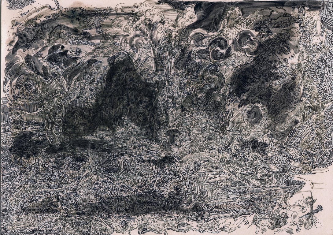 Metamorphosis, ink drawing on paper, available framed or unframed.