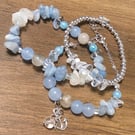 Handmade Aquamarine, Moonstone & Clear Quartz Bracelet Trio Stack